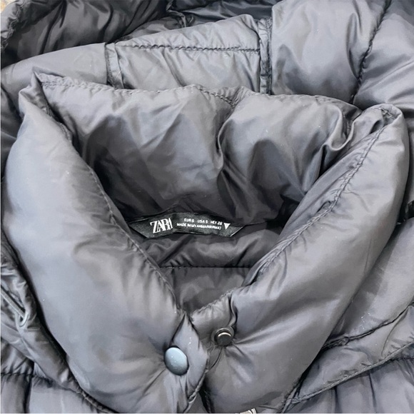 Zara black lightweight full button down semi cropped windbreaker puffer jacket - Picture 4 of 6
